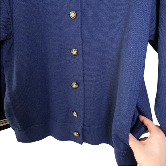 Vtg “Polo” Varsity Cardigan Sweater Size 40 = Large Navy Blue Equestrian Prep - Picture 5 of 8